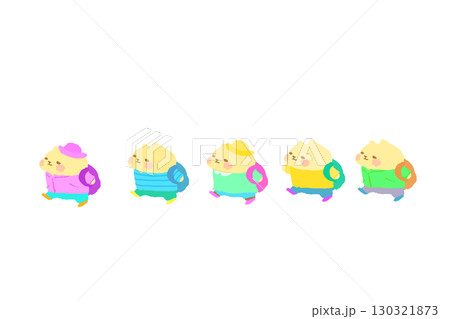 遠足に行くかわいい猫の手描きイラスト素材 遠足に行くかわいい猫の手描きイラスト素材 130321873