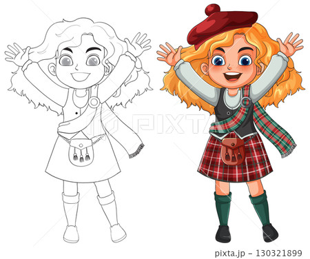 Smiling Scottish Girl in Traditional Highland Dress 130321899