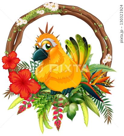 Colorful Bird with Tropical Floral Arrangement Colorful Bird with Tropical Floral Arrangement 130321924
