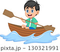Little boy riding a wooden boat cartoon 130321991