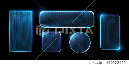 Ribbed glass frames with glossy neon blue glow 130322432