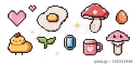 Pixel icon collection with 8 bit items 130322440
