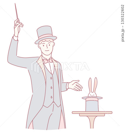 A talented magician skillfully performing an enchanting trick featuring a rabbit, captivating 130322602