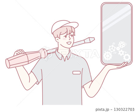 A technician is holding a smartphone alongside various tools required for providing repair services A technician is holding a smartphone alongside various tools required for providing repair services 130322703