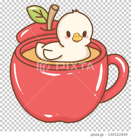 Cute kawaii baby silly goose illustration swimming in an apple mug hand drawn cartoon style artwork perfect for children nursery prints greeting cards and stickers 130322845
