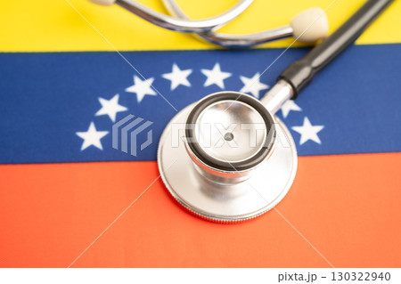 Venezuela flag with black stethoscope, Business and finance. Venezuela flag with black stethoscope, Business and finance. 130322940