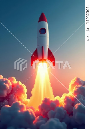 Rocket launching from clouds at sunset, exploring new possibilities Rocket launching from clouds at sunset, exploring new possibilities 130323054