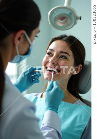 Dentist examining patient teeth with dental tools in clinic Dentist examining patient teeth with dental tools in clinic 130323055