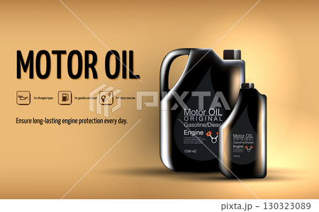 Motor oil is displayed prominently, emphasizing its importance in ensuring long-lasting engine protection for gasoline and diesel engines. Perfect for all engine types. 130323089