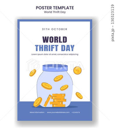 World Thrift Day Vertical Poster Template in Flat Cartoon Hand Drawn Background Style 130323119