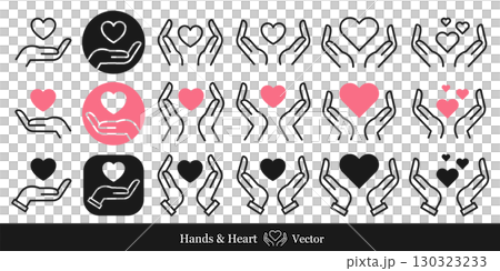 Heart and palm illustration material set Vector Simple White Background Icon Mark Heart and palm illustration material set Vector Simple White Background Icon Mark 130323233
