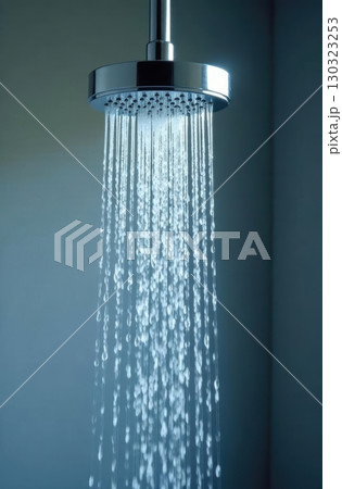 Shower head pouring water in the bathroom 130323253