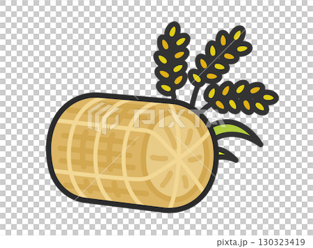 米俵と稲のアイコン（線画カラー）のイラスト 130323419