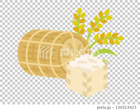 Illustration of rice bales, rice plants and rice icons 130323423