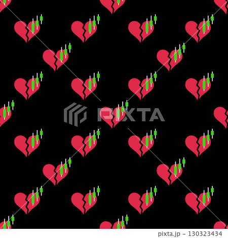 Candlestick Chart with Red Broken Heart vector Crypto Trading seamless pattern 130323434