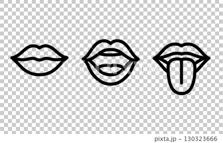 張開嘴、閉上嘴巴和伸出舌頭的嘴唇圖標集 130323666