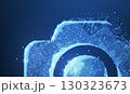 Photo camera. Abstract polygonal wireframe camera illustration 130323673