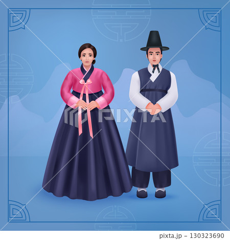 Realistic Composition of Historical Korean Fashion and Clothing for Festival and Celebrations 130323690