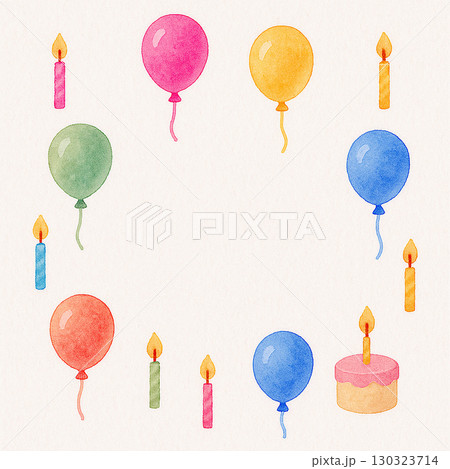 誕生日ケーキと風船のパーティーフレームイラスト 130323714