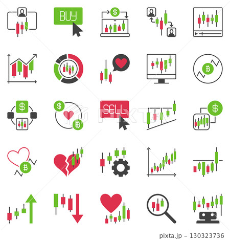 Crypto Trading icons set. Trading and Investment concept vector symbols. Candlestick Chart signs 130323736