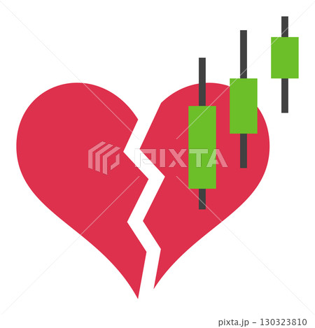 Candlestick Chart with Red Broken Heart vector Crypto Trading icon or symbol 130323810