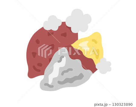 ホカホカの、銀紙に包まれた、焼き芋のアイコンのイラスト ホカホカの、銀紙に包まれた、焼き芋のアイコンのイラスト 130323890