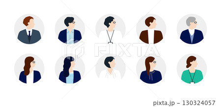 企業で働く人々の横顔アイコンセット 丸背景 130324057