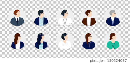 企業で働く人々の横顔アイコンセット 丸背景 130324057