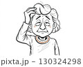 Sketch portrait of an old woman holding her hand on her head showing memory loss on white background 130324298