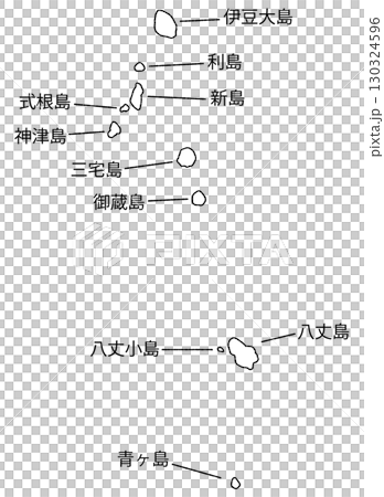 手描きの伊豆諸島の地図イラスト 手描きの伊豆諸島の地図イラスト 130324596