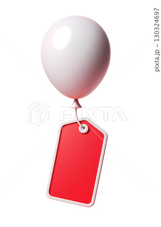 3d discount sale balloon tag with string, red sale sticker and floating balloon isolated on transparent background 130324697