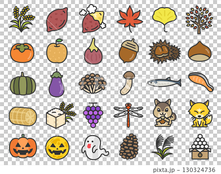 秋天的味道和秋天的風景圖標插圖集(線條畫顏色) 秋天的味道和秋天的風景圖標插圖集(線條畫顏色) 130324736