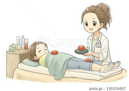 美優シリーズ：絵本調で女性がホットストーンマッサージを受けている 130324807