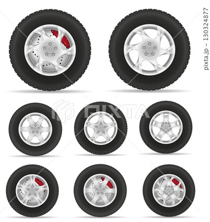 car wheel tire from the disk set icons cartoon stock vector illustration 130324877