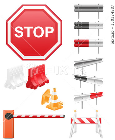road barrier set icons cartoon stock vector illustration 130324887