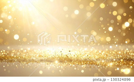 金色のキラキラ背景とスポットライトが輝く華やかな光景 金色のキラキラ背景とスポットライトが輝く華やかな光景 130324896