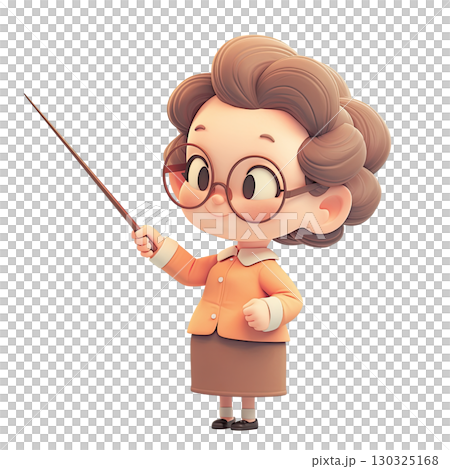 Cartoon teacher with a pointer. AI-generated item 130325168