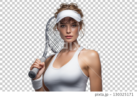 Female tennis player with a racket. AI-generated item Female tennis player with a racket. AI-generated item 130325171