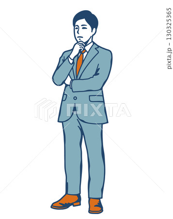 スーツ姿で考え込むビジネスマンのイラスト 130325365