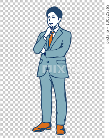 スーツ姿で考え込むビジネスマンのイラスト 130325365