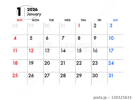 2026年カレンダー 1月 130325633