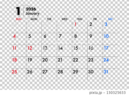 2026年カレンダー 1月 130325633