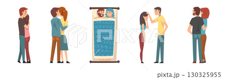 Young Man and Woman Couple Character in Love Vector Set 130325955