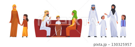 Arabic Family with Parent and Kid in National Clothes Vector Set Arabic Family with Parent and Kid in National Clothes Vector Set 130325957