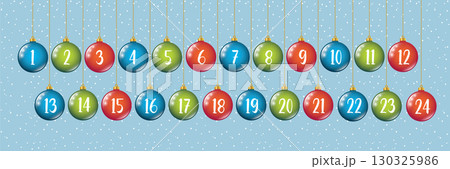 advent calendar with colorful hanging christmas balls on snowy background vector illustration advent calendar with colorful hanging christmas balls on snowy background vector illustration 130325986