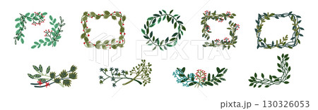 Decorative Twig and Branch Border and Element Vector Set 130326053