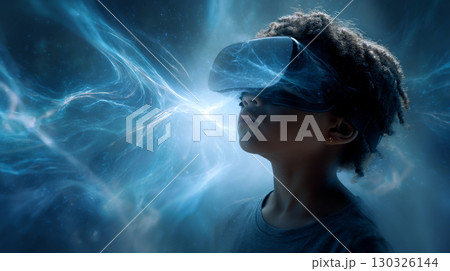 Child using virtual reality headset for...のイラスト素材 [130326144] - PIXTA