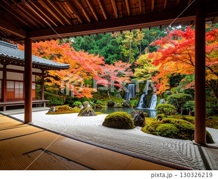 【AI生成画像】秋の京都の庭園風景 130326219