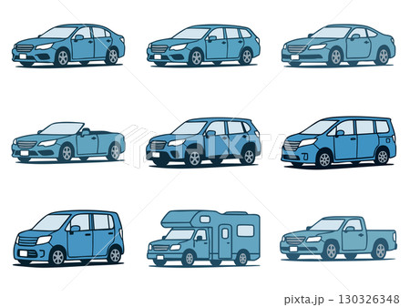 色々な車種のイラストセット・乗用車・軽自動車・SUV・コンパクトカー 色々な車種のイラストセット・乗用車・軽自動車・SUV・コンパクトカー 130326348