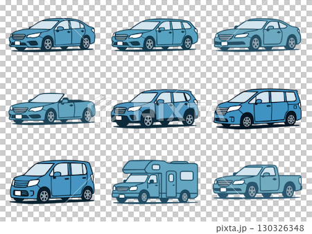 色々な車種のイラストセット・乗用車・軽自動車・SUV・コンパクトカー 色々な車種のイラストセット・乗用車・軽自動車・SUV・コンパクトカー 130326348